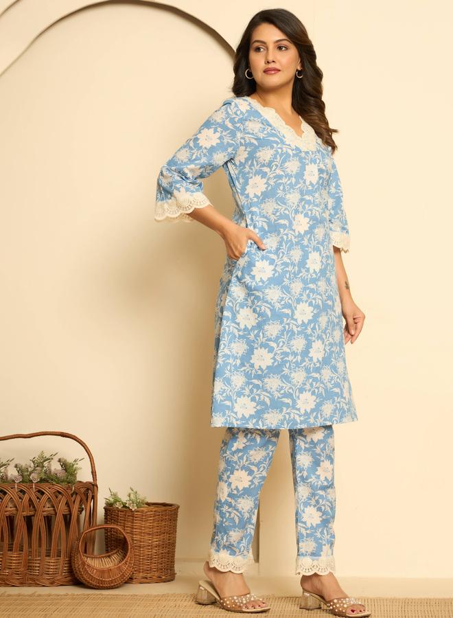 KASYA Blue Cotton Printed Co-Ord Set - Image 2